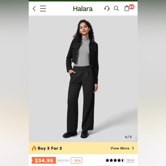 Halara Black High Waisted Plicated Side Pocket Straight Leg Work Pants NEW/NWOT! - Picture 5 of 16